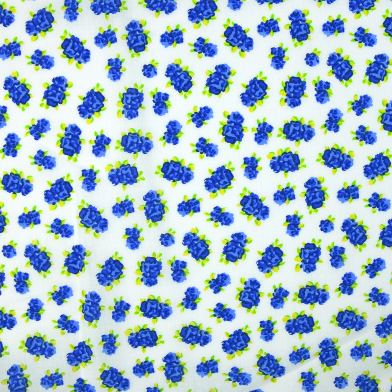 Voile de Coton imprimé petites fleurs bleues