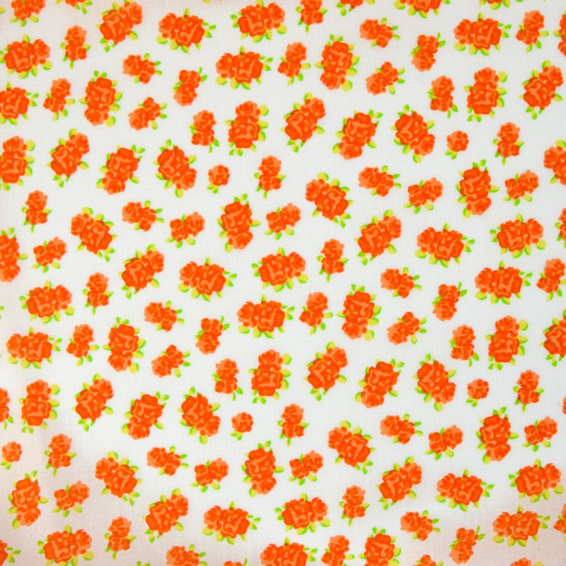 Voile de Coton imprimé petites fleurs oranges