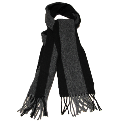 Écharpe à frange de laine - Chevron & bande latérale noir