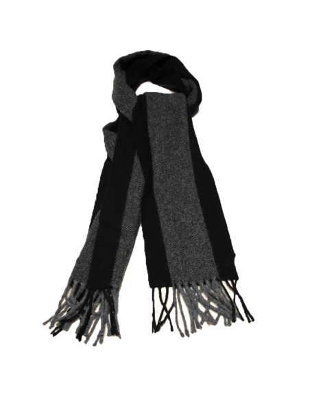 Écharpe à frange de laine - Chevron & bande latérale noir