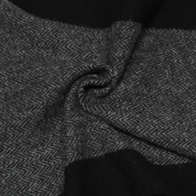 Écharpe à frange de laine - Chevron & bande latérale noir