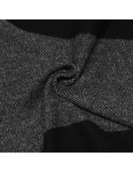 Écharpe à frange de laine - Chevron & bande latérale noir