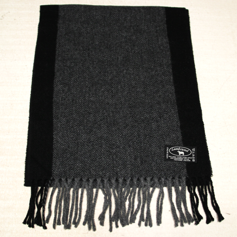 Écharpe à frange de laine - Chevron & bande latérale noir