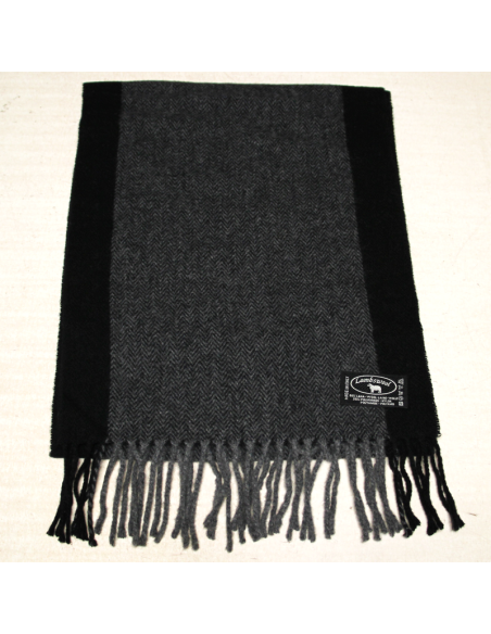 Écharpe à frange de laine - Chevron & bande latérale noir