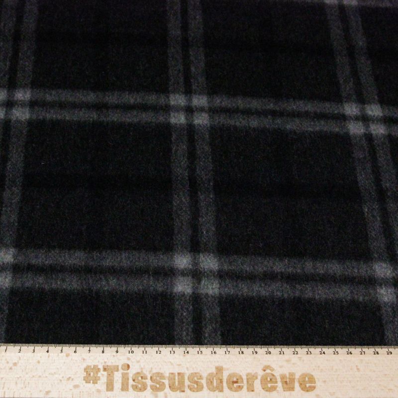 Velours de laine & alpaga double face - Noir à carreaux blancs