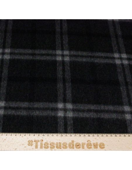 Velours de laine & alpaga double face - Noir à carreaux blancs