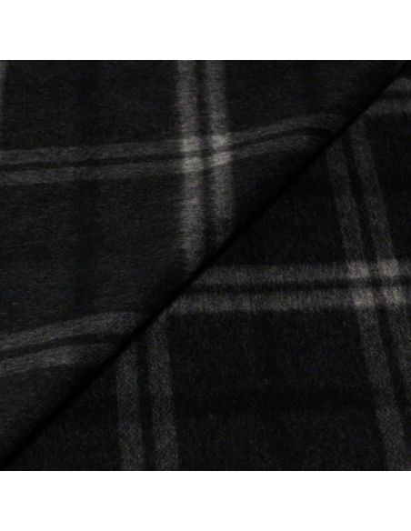 Velours de laine & alpaga double face - Noir à carreaux blancs