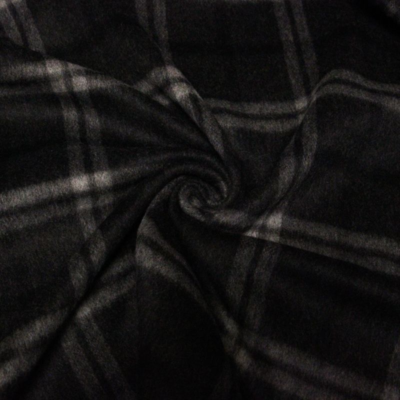 Velours de laine & alpaga double face - Noir à carreaux blancs