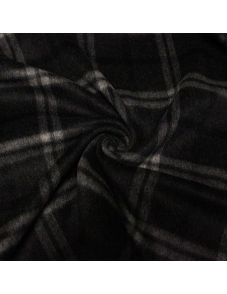 Velours de laine & alpaga double face - Noir à carreaux blancs