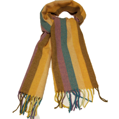 Écharpe à frange de laine - Rayure jaune, turquoise & lilas