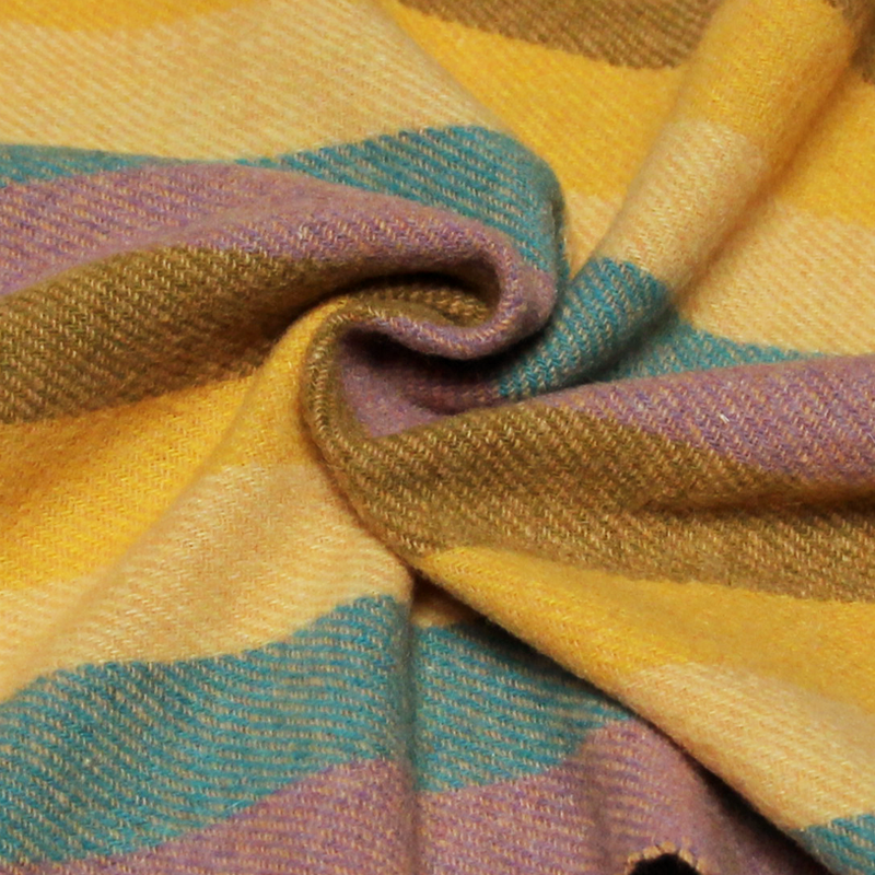 Écharpe à frange de laine - Rayure jaune, turquoise & lilas