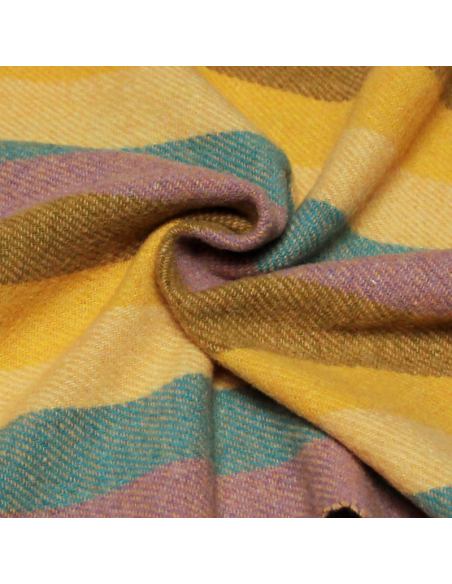 Écharpe à frange de laine - Rayure jaune, turquoise & lilas