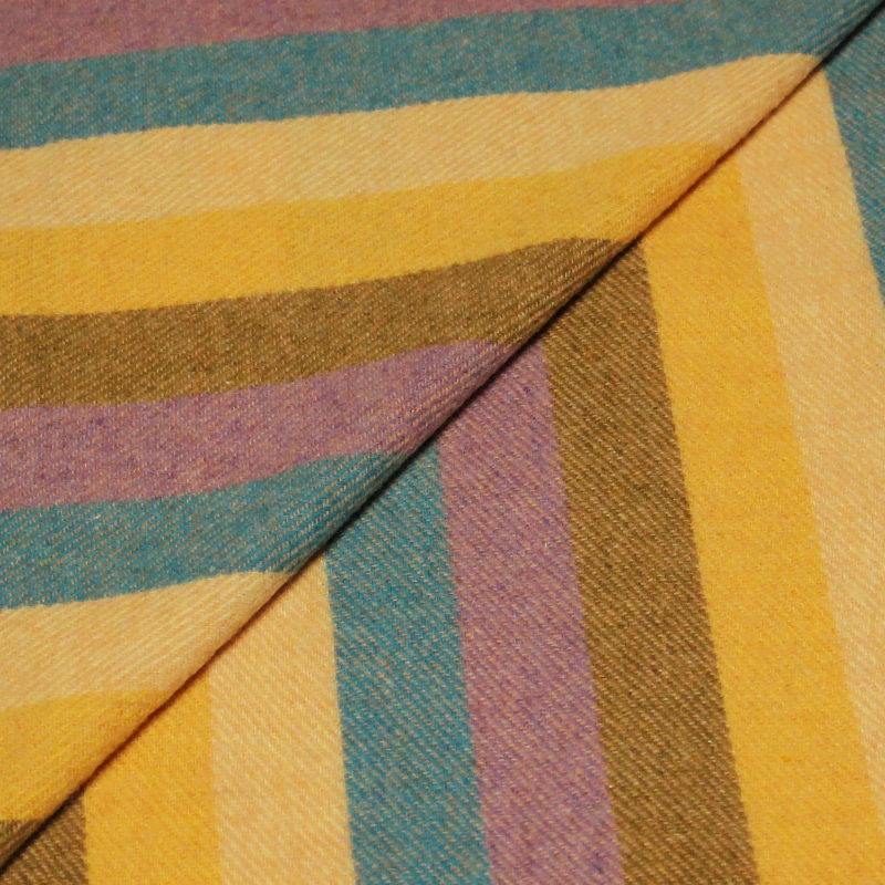 Écharpe à frange de laine - Rayure jaune, turquoise & lilas