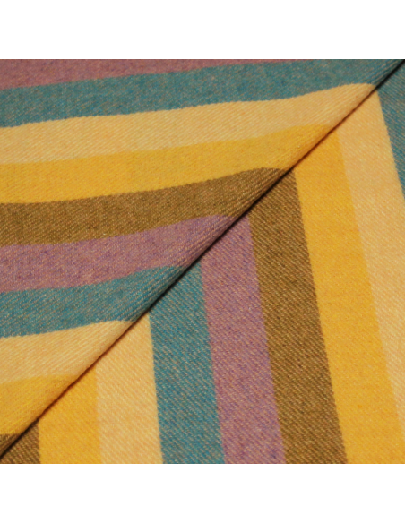 Écharpe à frange de laine - Rayure jaune, turquoise & lilas