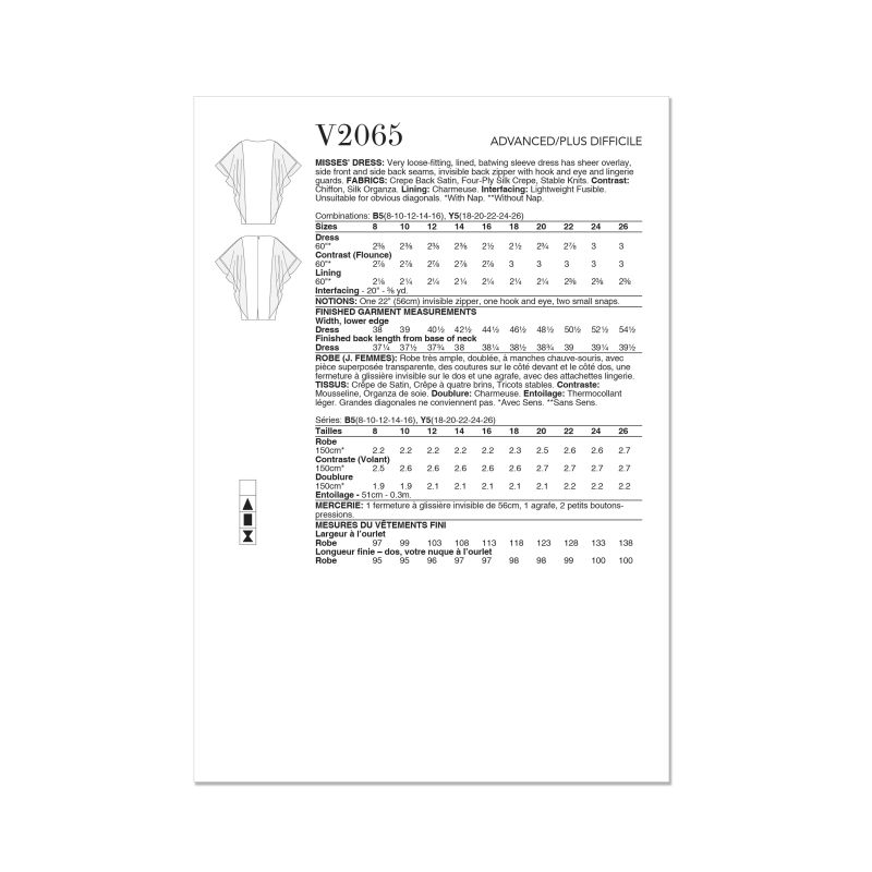 Patron Vogue 2065 B5 (36-44) - Robe colonne doublée avec bretelles en biais