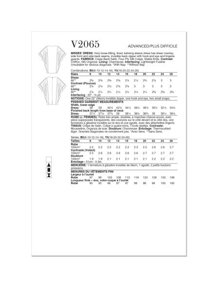 Patron Vogue 2065 B5 (36-44) - Robe colonne doublée avec bretelles en biais