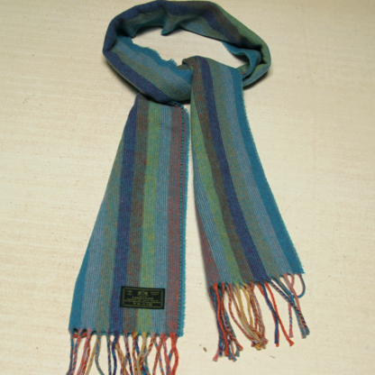 Écharpe à frange de laine - Rayure multicolore ton froid