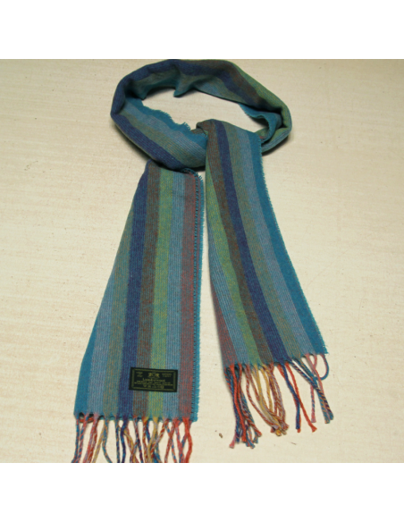 Écharpe à frange de laine - Rayure multicolore ton froid