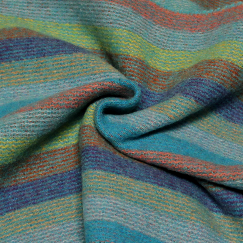 Écharpe à frange de laine - Rayure multicolore ton froid