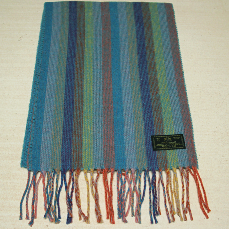 Écharpe à frange de laine - Rayure multicolore ton froid