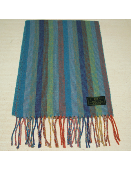 Écharpe à frange de laine - Rayure multicolore ton froid