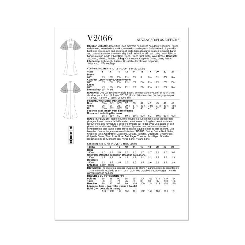 Patron Vogue 2066 H5 (34-42) - Robe sirène avec encolure en V profond