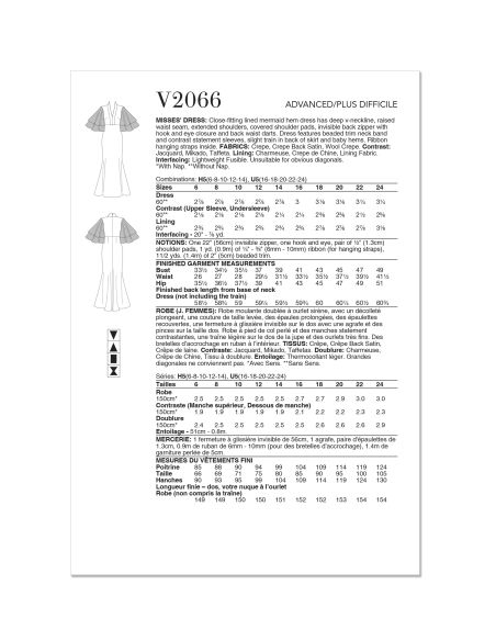 Patron Vogue 2066 H5 (34-42) - Robe sirène avec encolure en V profond