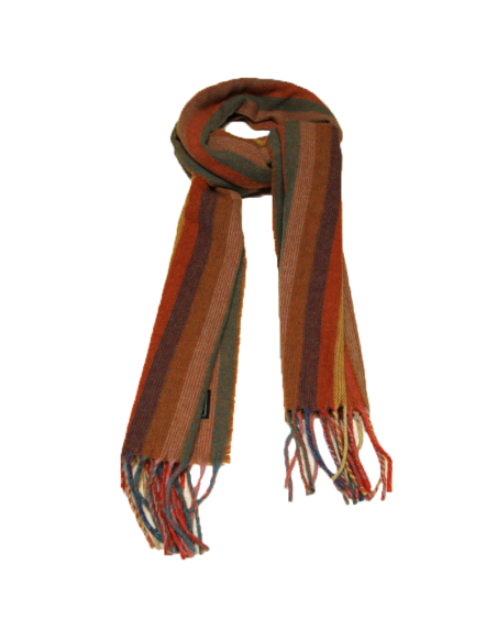 Écharpe à frange de laine - Rayure multicolore ton chaud