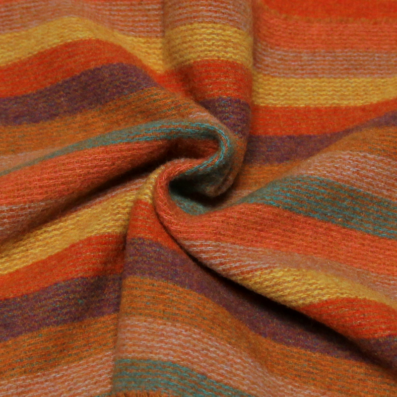 Écharpe à frange de laine - Rayure multicolore ton chaud