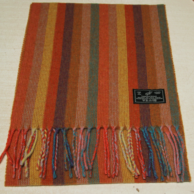 Écharpe à frange de laine - Rayure multicolore ton chaud