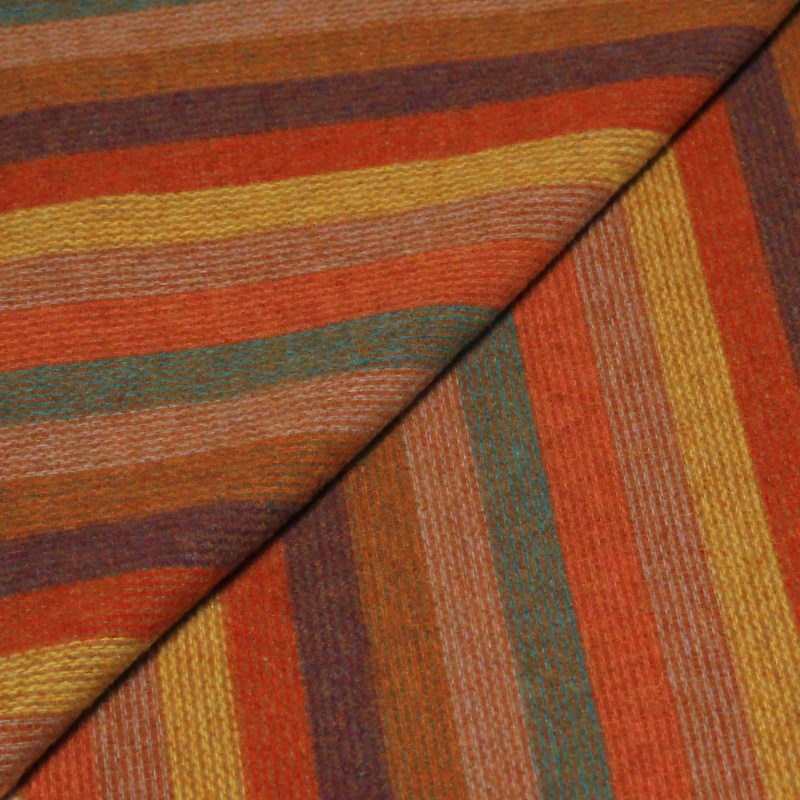 Écharpe à frange de laine - Rayure multicolore ton chaud