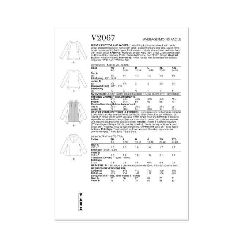 Patron Vogue 2067 - Haut et veste en maille pour femme