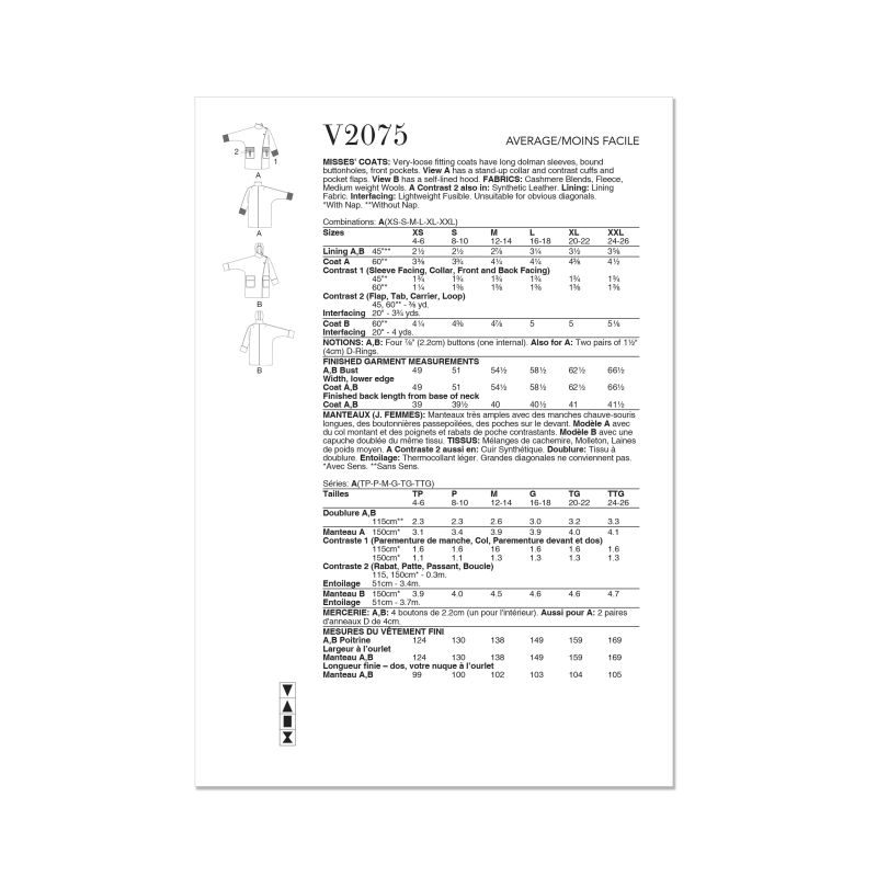 Patron Vogue 2075 - Manteau pour femme