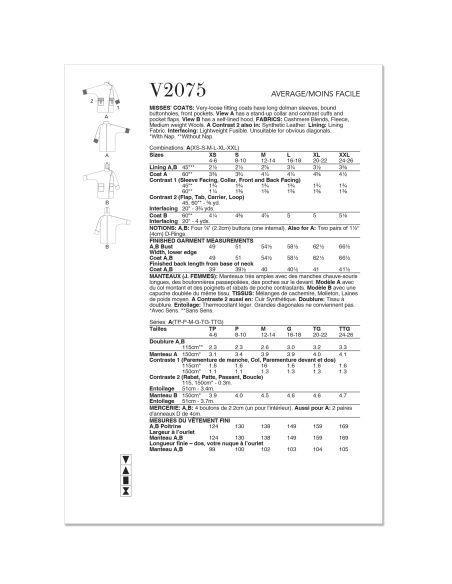 Patron Vogue 2075 - Manteau pour femme