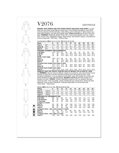 Patron Vogue 2074 B5 (36-44) - Robe et haut en maille pour femme