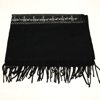 Étole 100% laine vierge brodée - Noir
