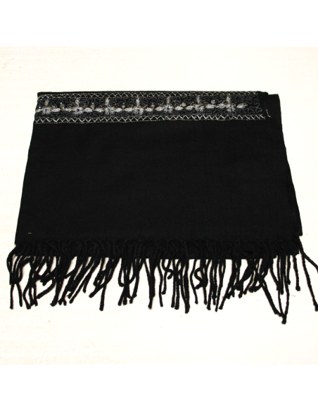 Étole 100% laine vierge brodée - Noir