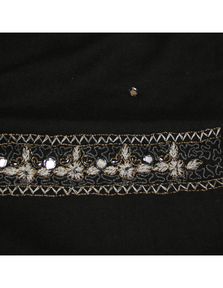 Étole 100% laine vierge brodée - Noir