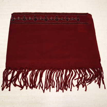 Étole 100% laine vierge brodée - Bordeaux