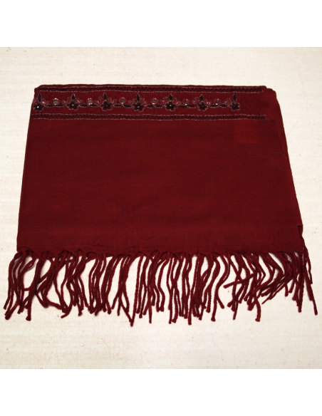 Étole 100% laine vierge brodée - Bordeaux