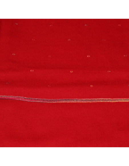 Étole 100% laine vierge - Rouge détails multicolore