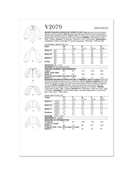Patron Vogue 2079 - Boléro pour femme