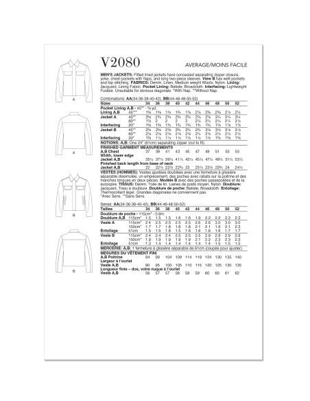 Patron Vogue 2080 AA (46-54) - Vestes pour homme