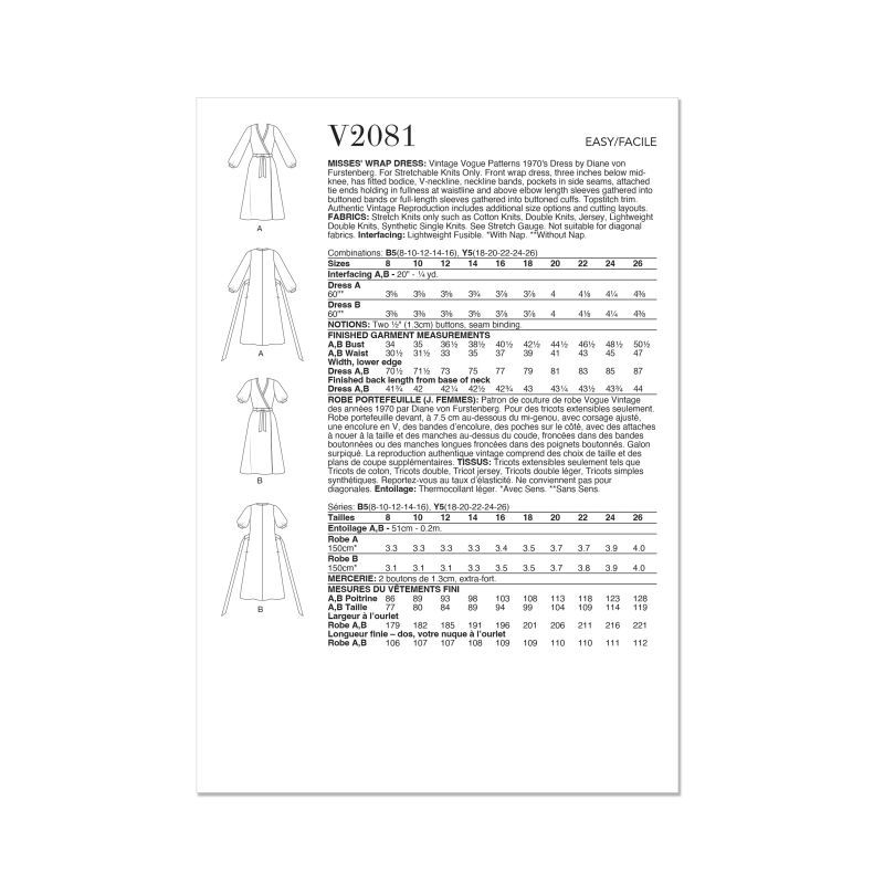 Patron Vogue 2081 B5 (36-44) - Robe portefeuille par Diane von Furstenberg