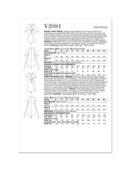 Patron Vogue 2081 B5 (36-44) - Robe portefeuille par Diane von Furstenberg