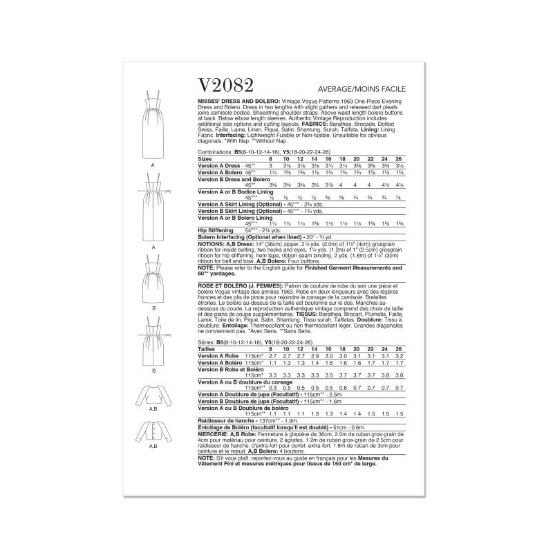 Patron Vogue 2082 B5 (36-44) - Robe et boléro pour femme