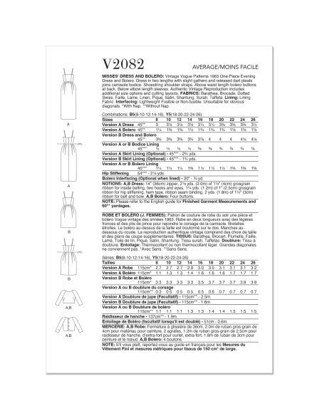 Patron Vogue 2082 B5 (36-44) - Robe et boléro pour femme