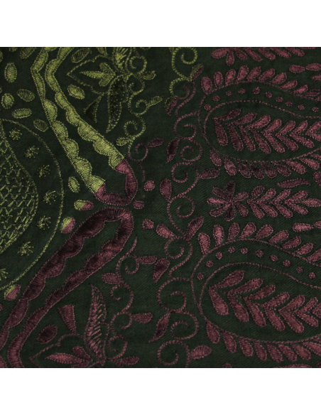 Écharpe 100% laine brodée - Vert