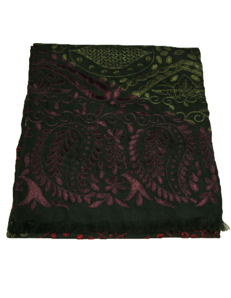 Écharpe 100% laine brodée - Vert