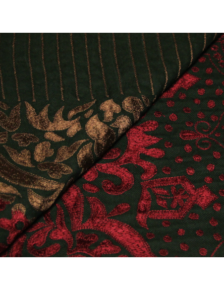 Écharpe 100% laine brodée - Vert